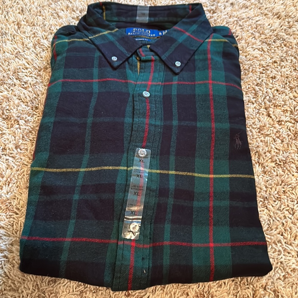 Polo Ralph Lauren- Plaid Button Front Flannel Men’s Long Sleeve Shirt- Size XL